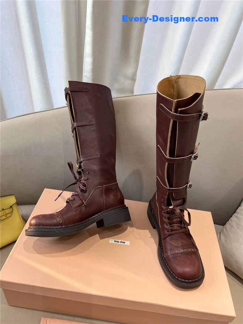 Miu Miu Runway Lace-Up Leather Boots