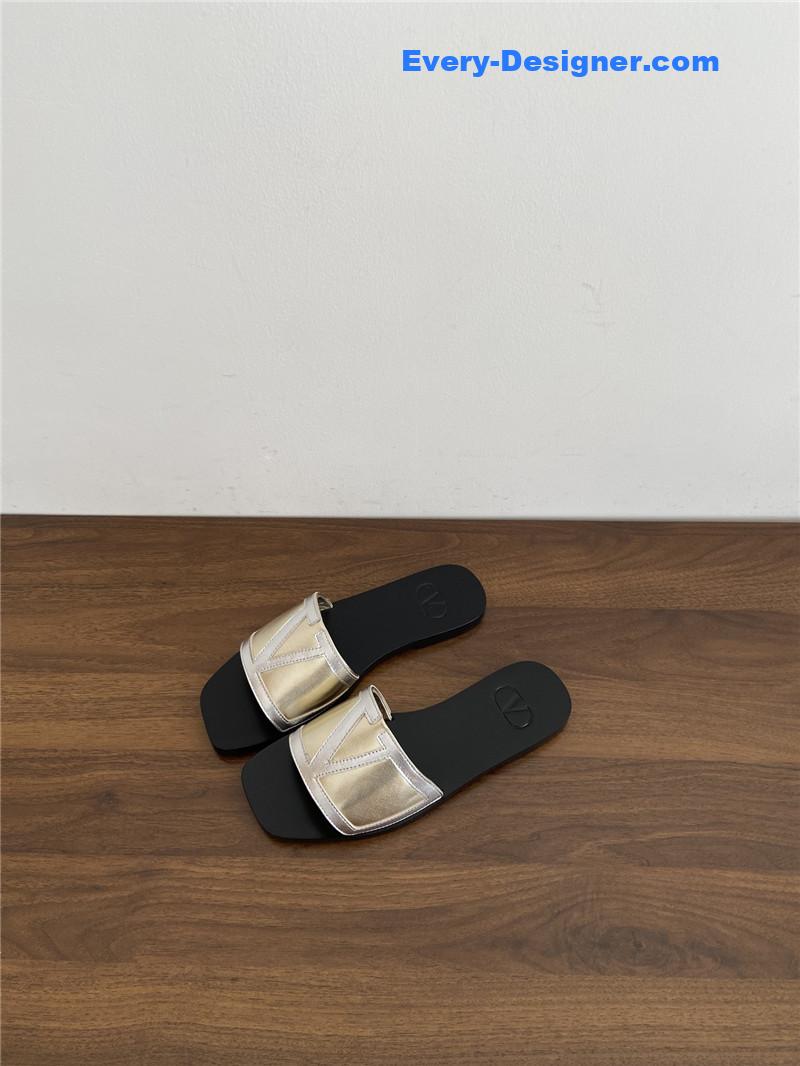 Valentino Viva Superstar Nappa Slides Butter/Silver