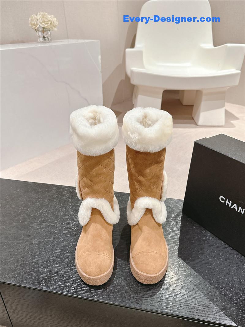 Chanel Logo Brown Suede Long Snow Boots