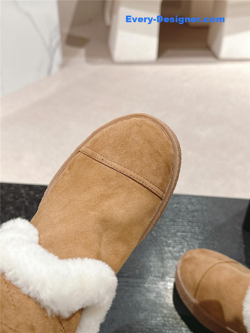 Chanel Logo Brown Suede Long Snow Boots