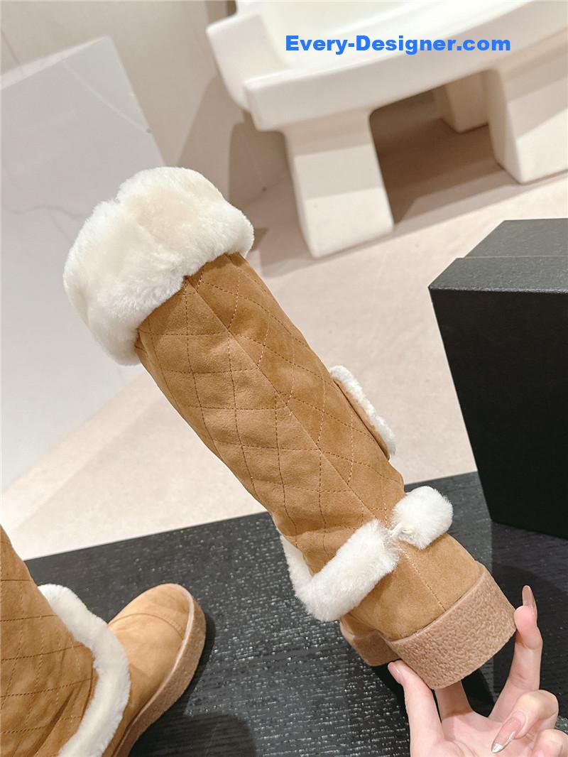 Chanel Logo Brown Suede Long Snow Boots