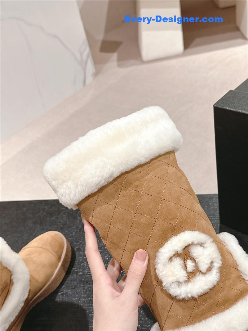 Chanel Logo Brown Suede Long Snow Boots