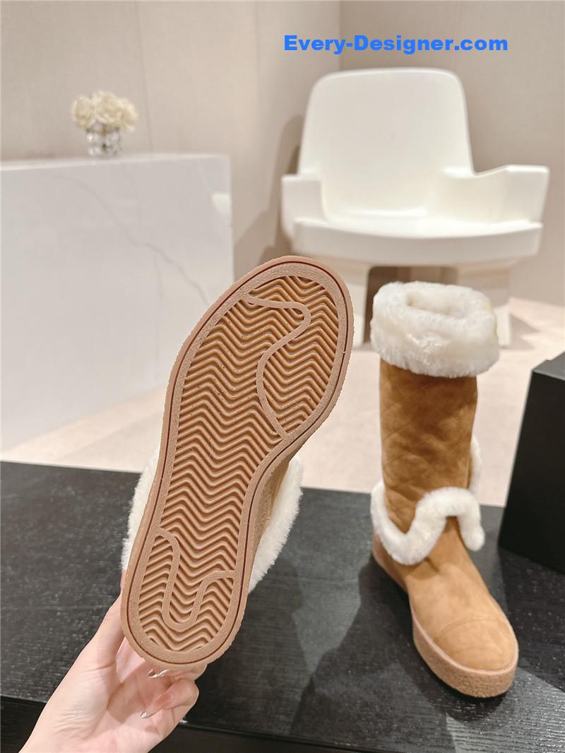 Chanel Logo Brown Suede Long Snow Boots