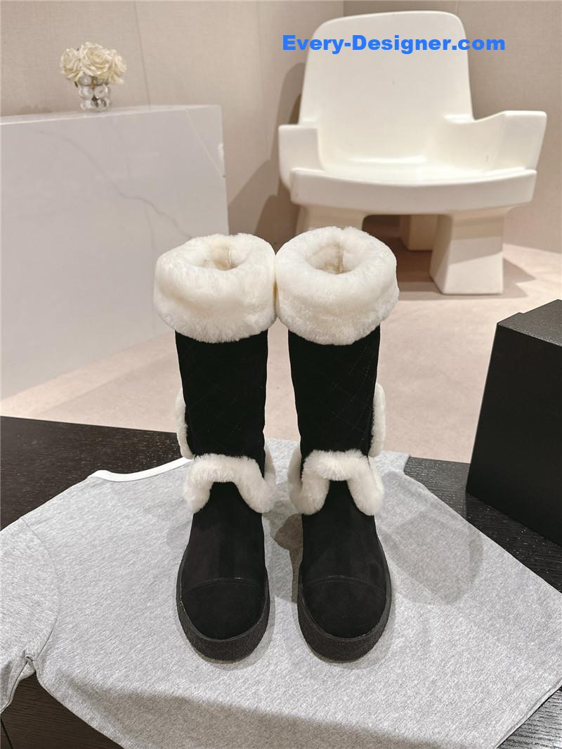 Ch**el logo black suede long snow boots