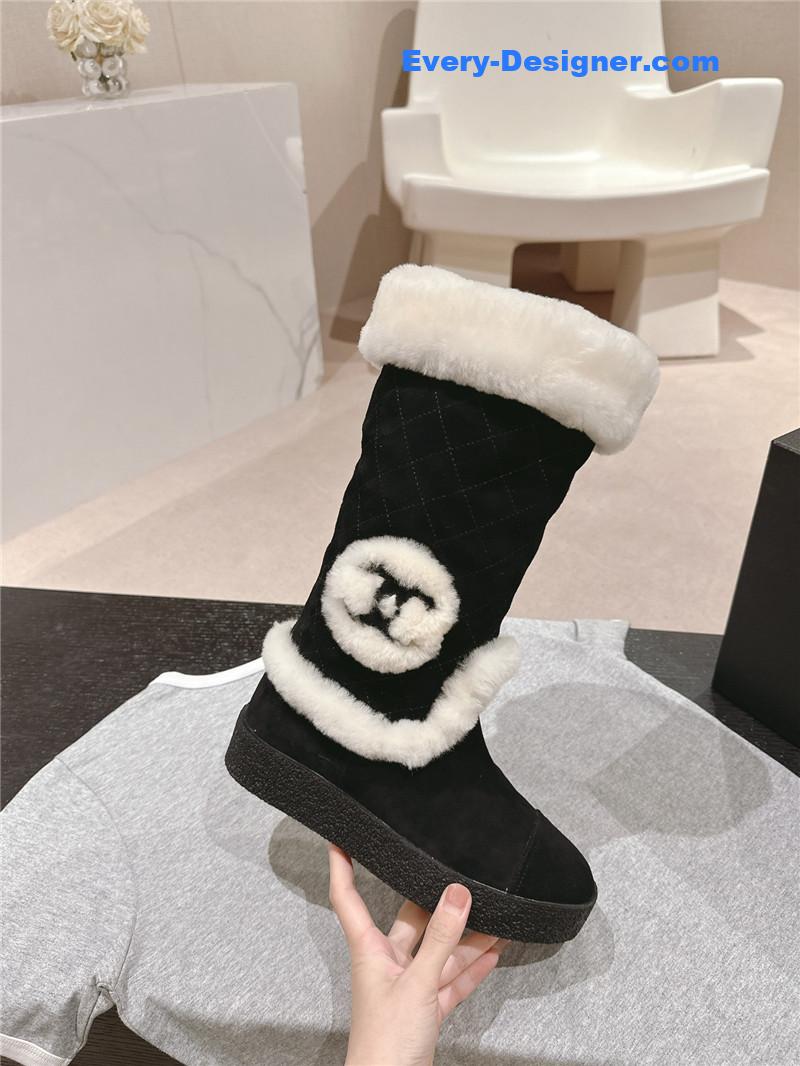 Ch**el logo black suede long snow boots