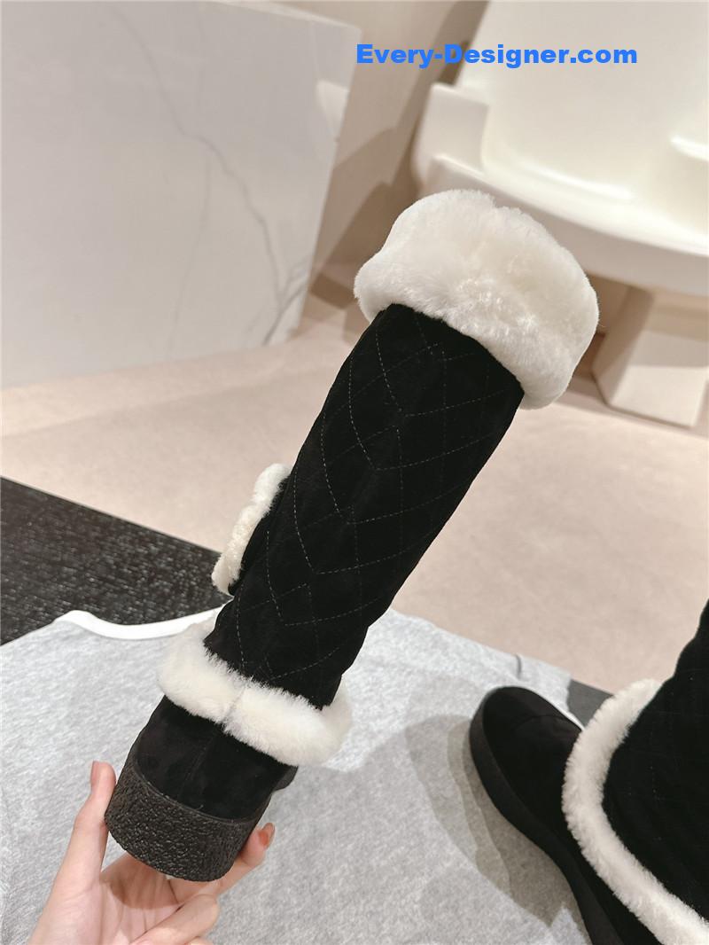 Ch**el logo black suede long snow boots