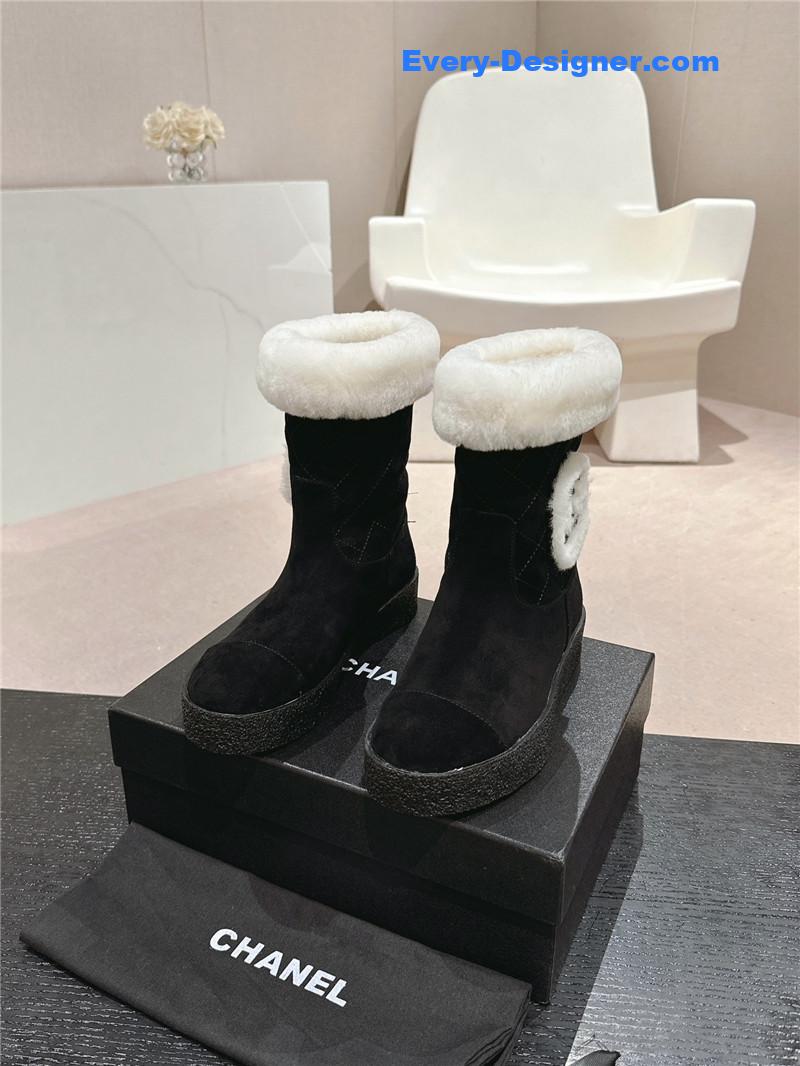 Ch**el logo black suede snow boots