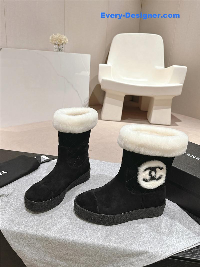 Chanel Logo Black Suede Snow Boots