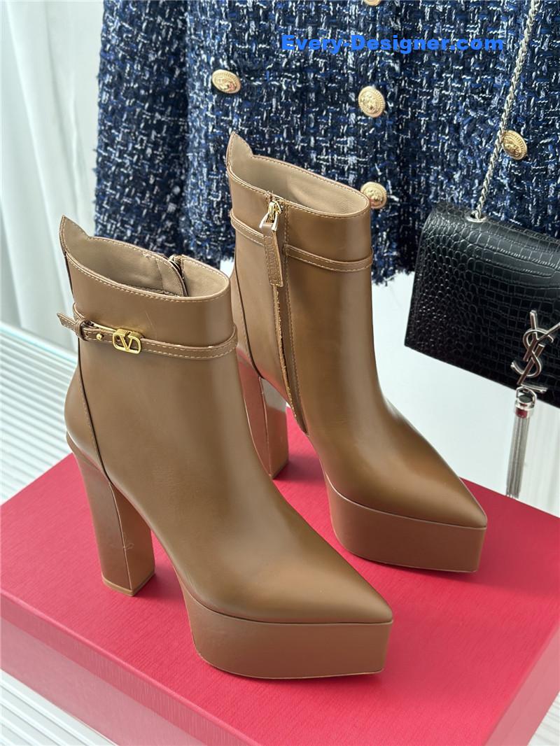 Valentino Garavani Brown Leather Heel Platform Booties