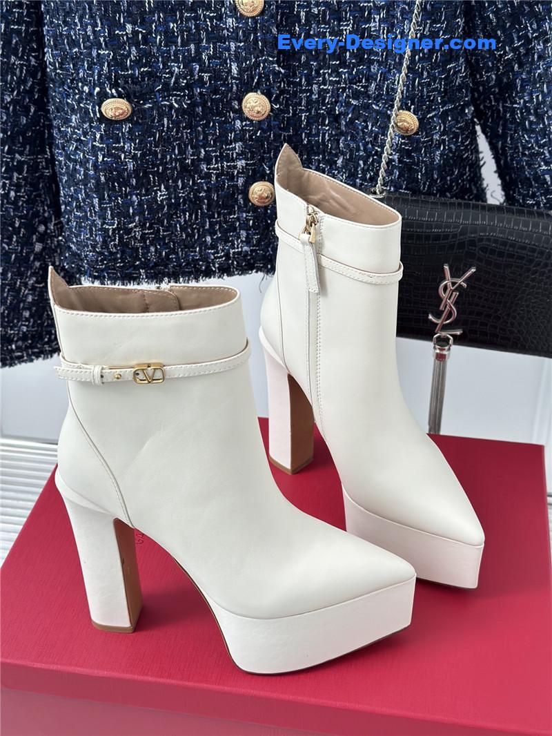 Valentino Garavani White Leather Heel Booties