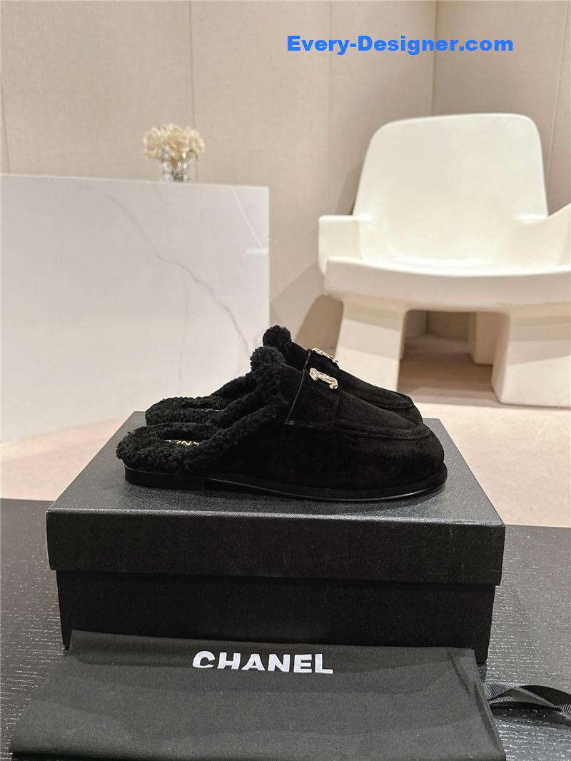 Ch**el suede wool mule loafers in black