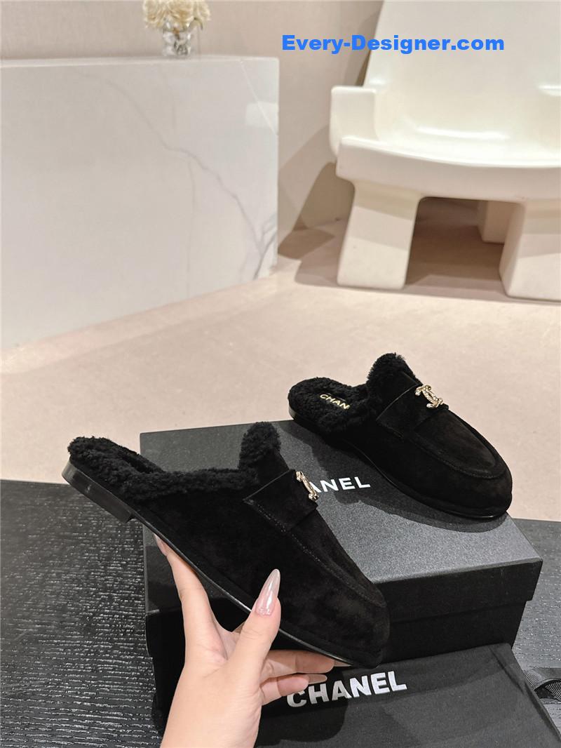 Ch**el suede wool mule loafers in black