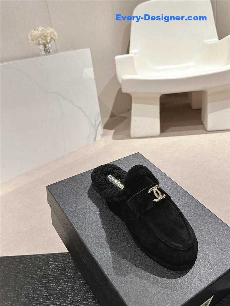 Ch**el suede wool mule loafers in black