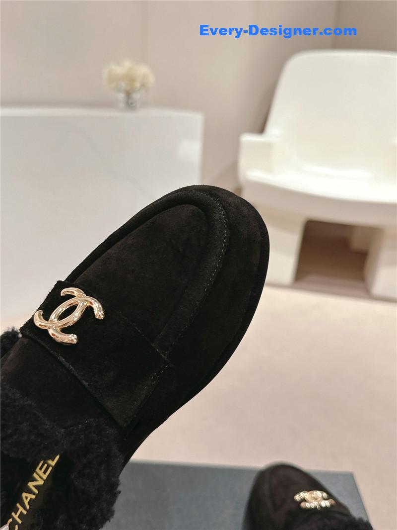 Ch**el suede wool mule loafers in black