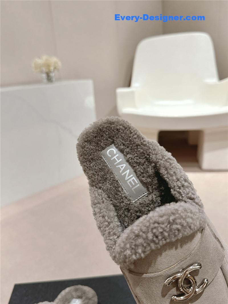 Ch**el calfskin wool mule loafers grey