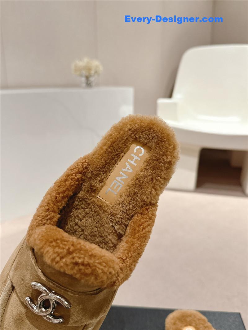 Ch**el calfskin wool mule loafers beige