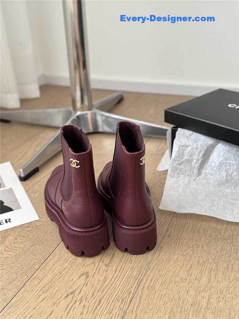 Ch**el burgundy calfskin cap toe ankle boots