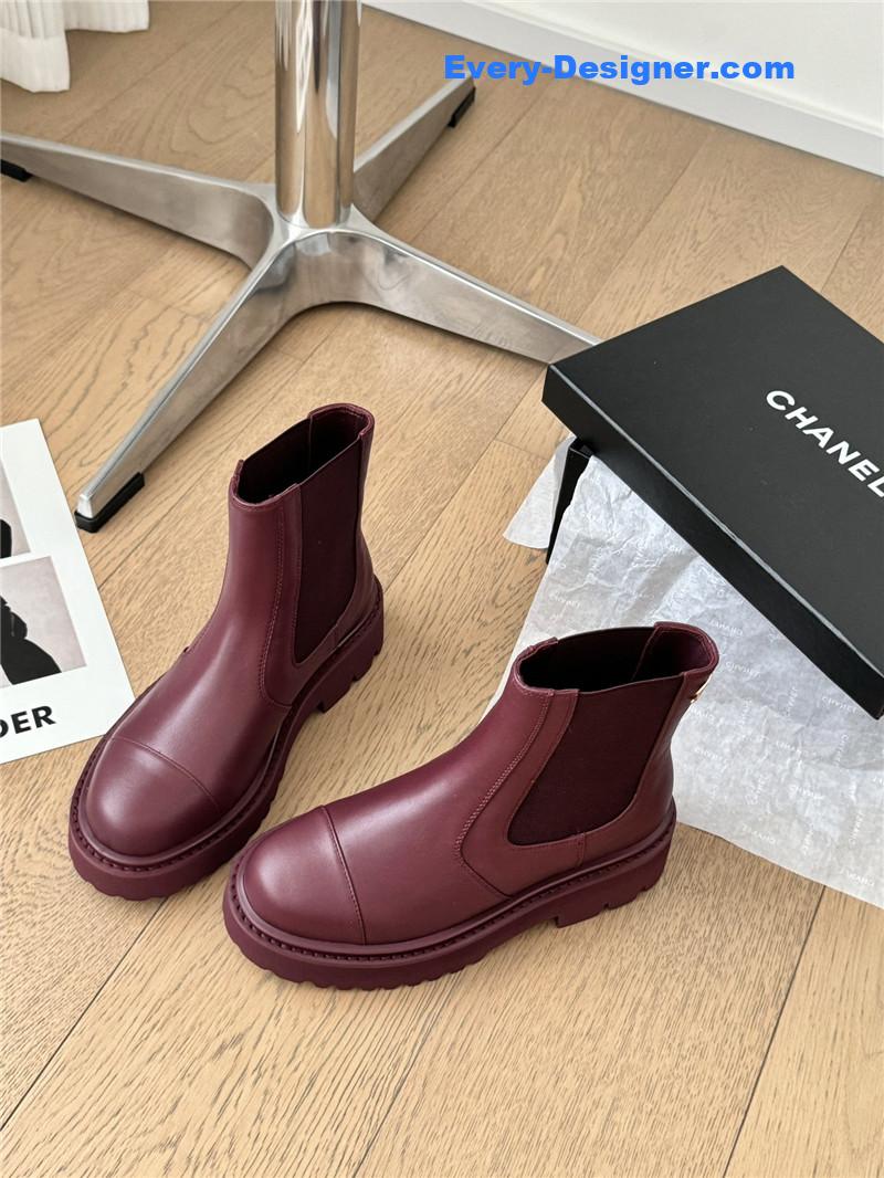 Ch**el burgundy calfskin cap toe ankle boots