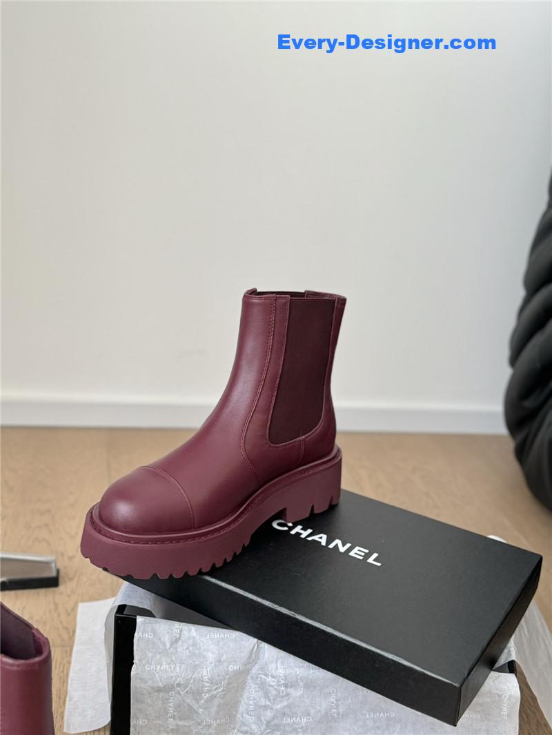 Ch**el burgundy calfskin cap toe ankle boots