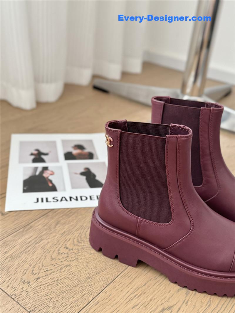 Ch**el burgundy calfskin cap toe ankle boots