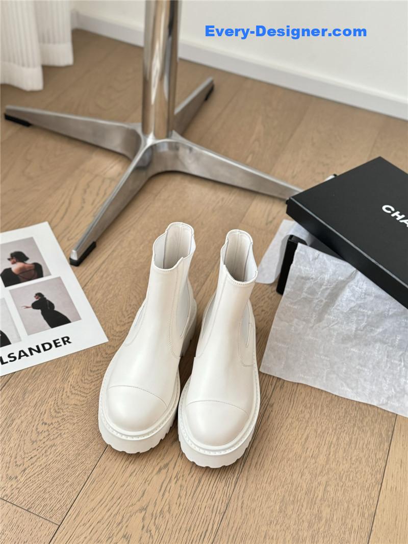 Ch**el white calfskin cap toe ankle boots