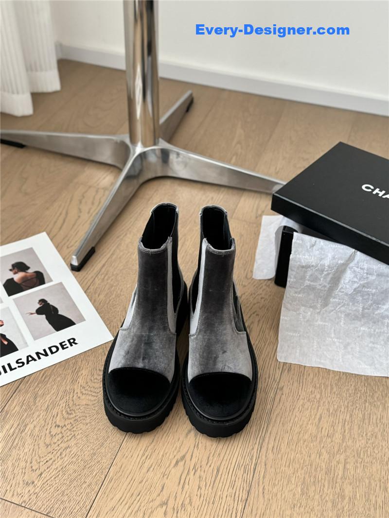 Ch**el suede calfskin grosgrain cap toe ankle boots