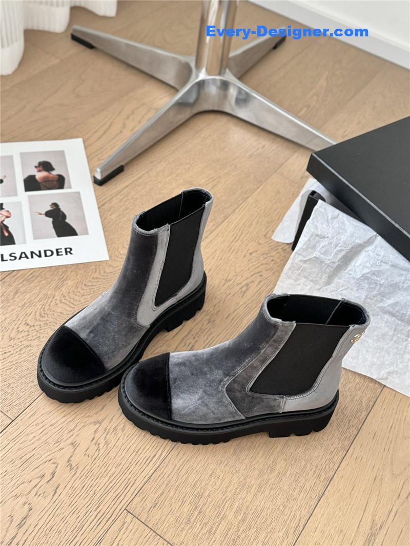 Ch**el suede calfskin grosgrain cap toe ankle boots