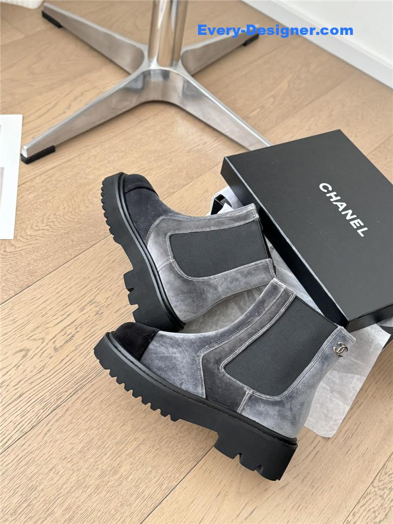 Ch**el suede calfskin grosgrain cap toe ankle boots