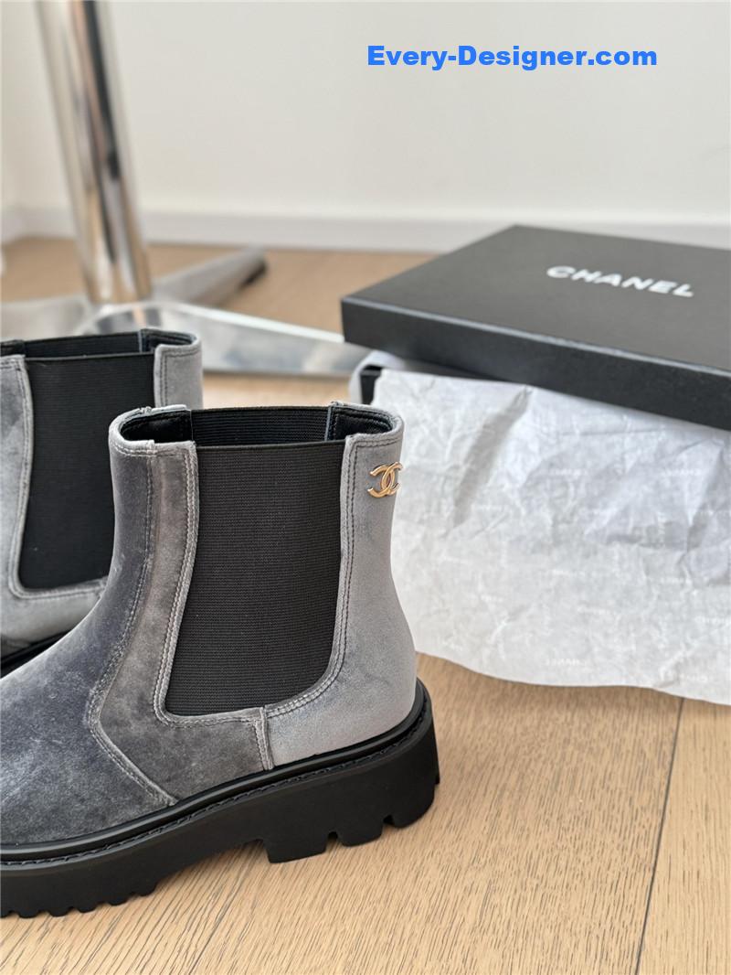 Ch**el suede calfskin grosgrain cap toe ankle boots