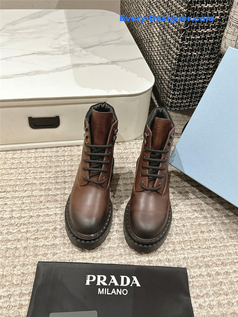 Pra*a brown leather platform ankle boots