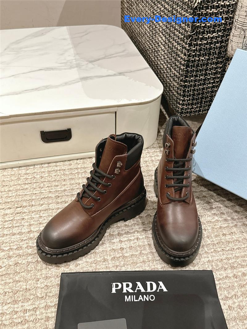 Pra*a brown leather platform ankle boots