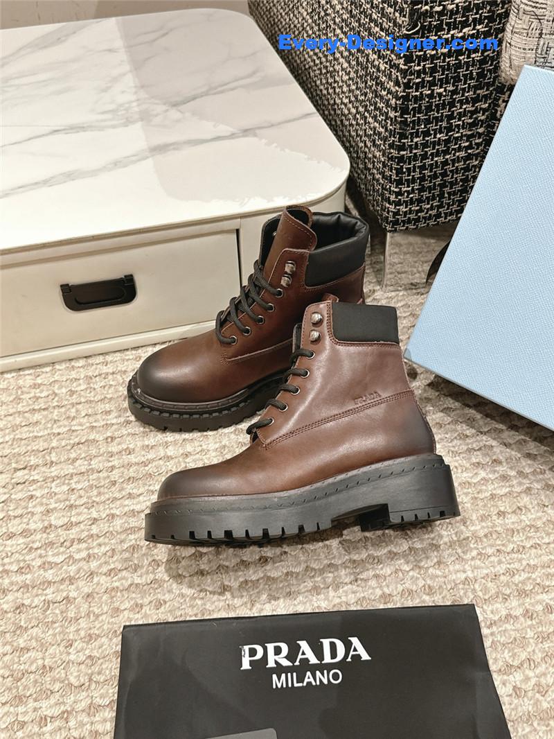 Pra*a brown leather platform ankle boots
