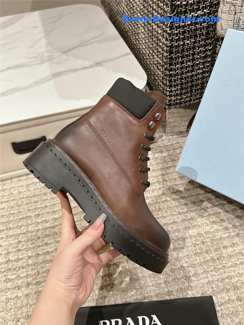 Pra*a brown leather platform ankle boots