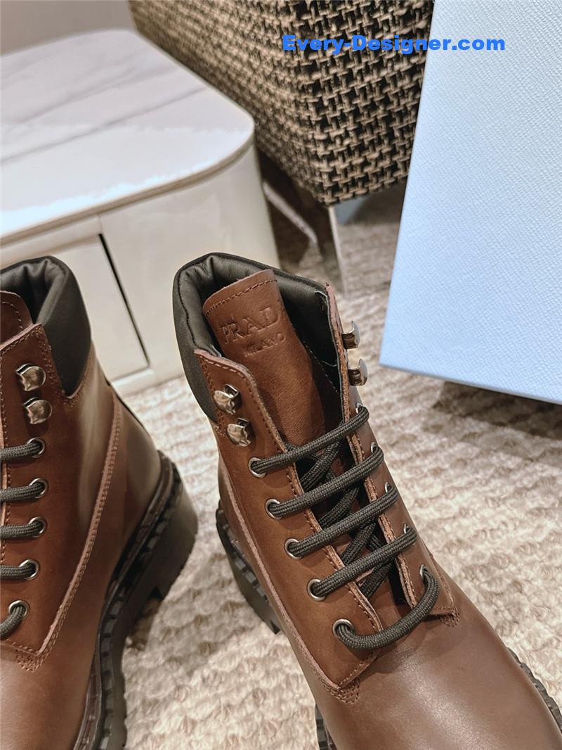 Pra*a brown leather platform ankle boots