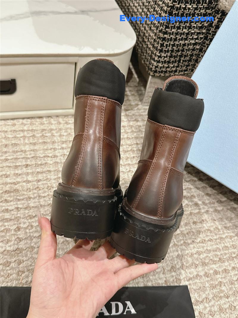 Pra*a brown leather platform ankle boots