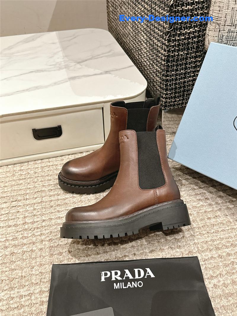 Pra*a brown calfskin chelsea ankle boots