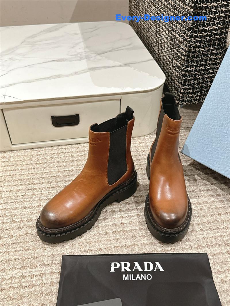 Pra*a chocolate calfskin chelsea ankle boots