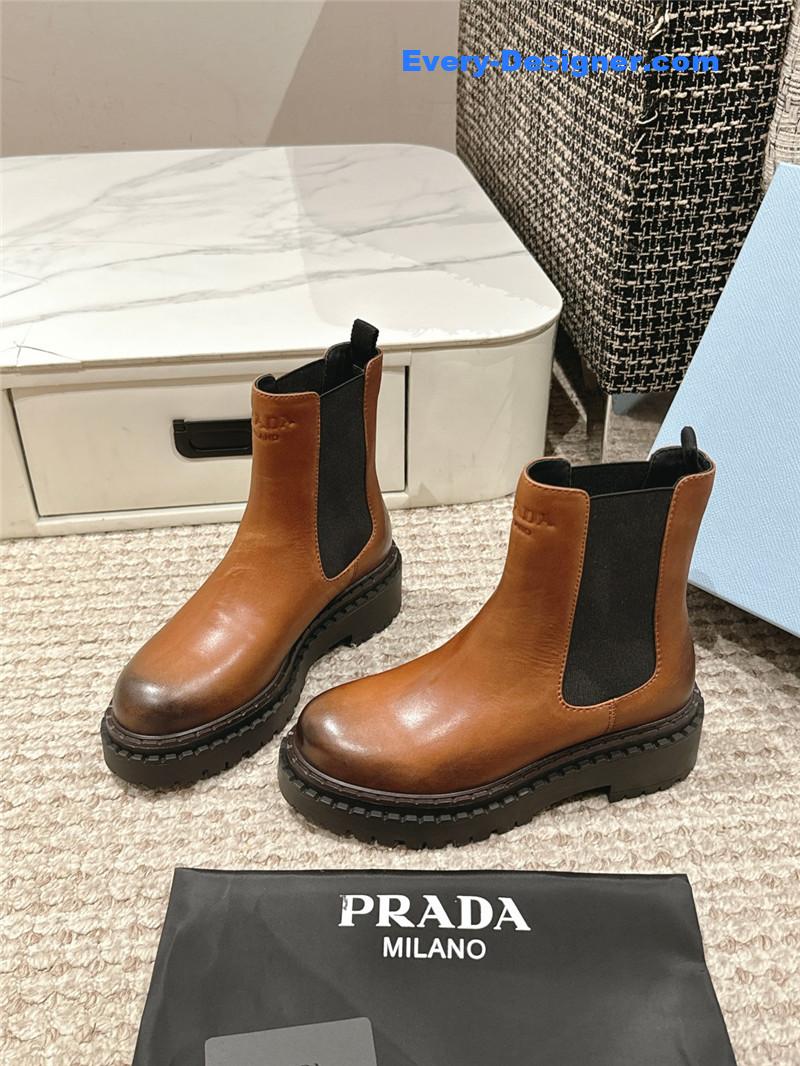Prada Chocolate Calfskin Chelsea Ankle Boots