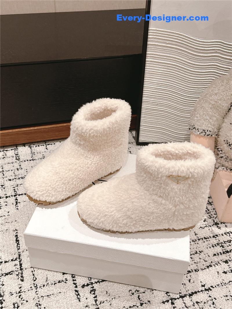 Prada White Shearling Booties