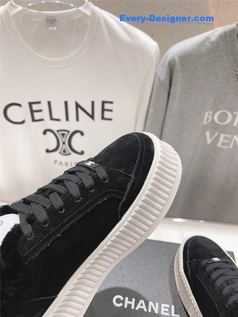Ch**el black suede leather lace-up platform sneakers
