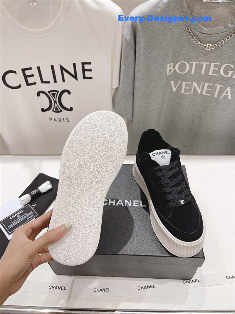 Ch**el black suede leather lace-up platform sneakers