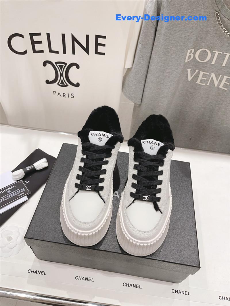 Ch**el white leather lace-up platform sneakers