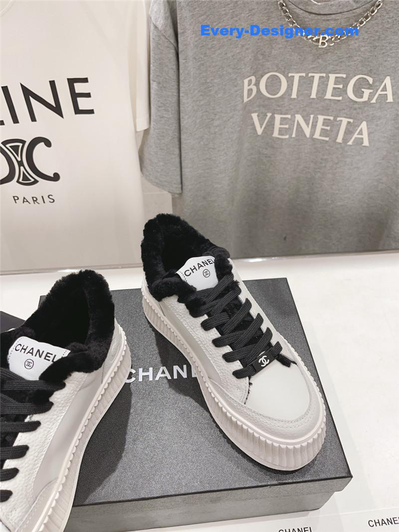 Ch**el white leather lace-up platform sneakers