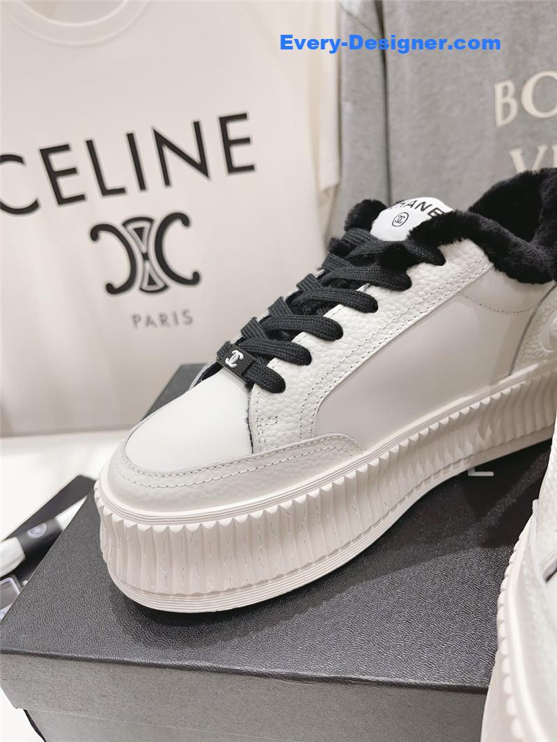 Ch**el white leather lace-up platform sneakers