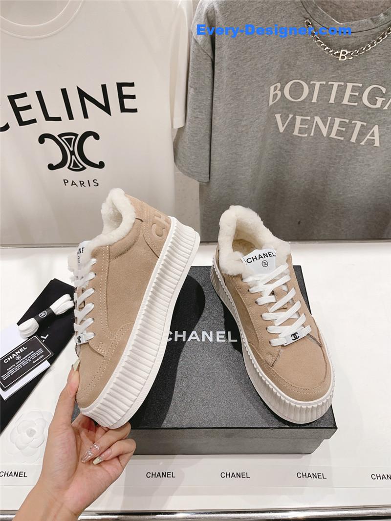 Ch**el suede leather lace-up platform sneakers