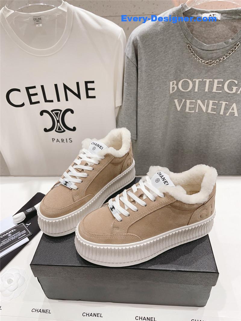 Chanel Suede Leather Lace-Up Platform Sneakers