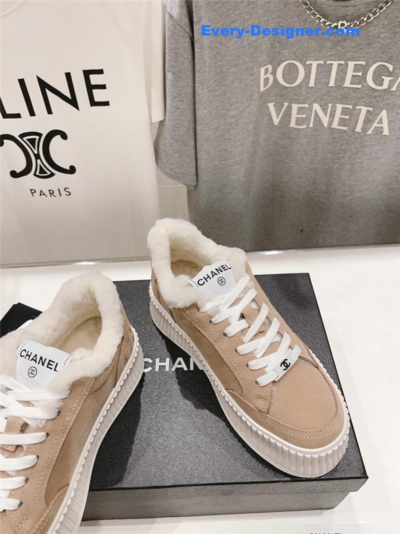 Ch**el suede leather lace-up platform sneakers