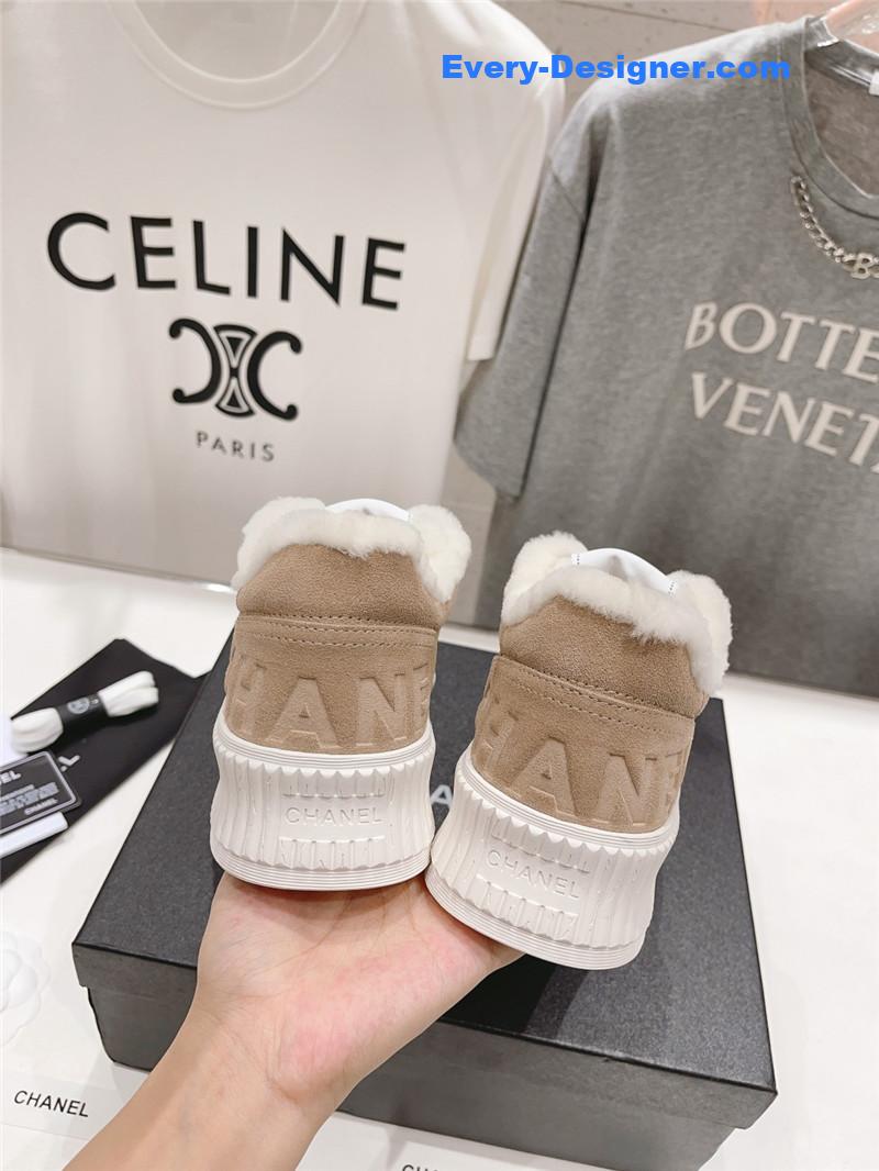 Ch**el suede leather lace-up platform sneakers