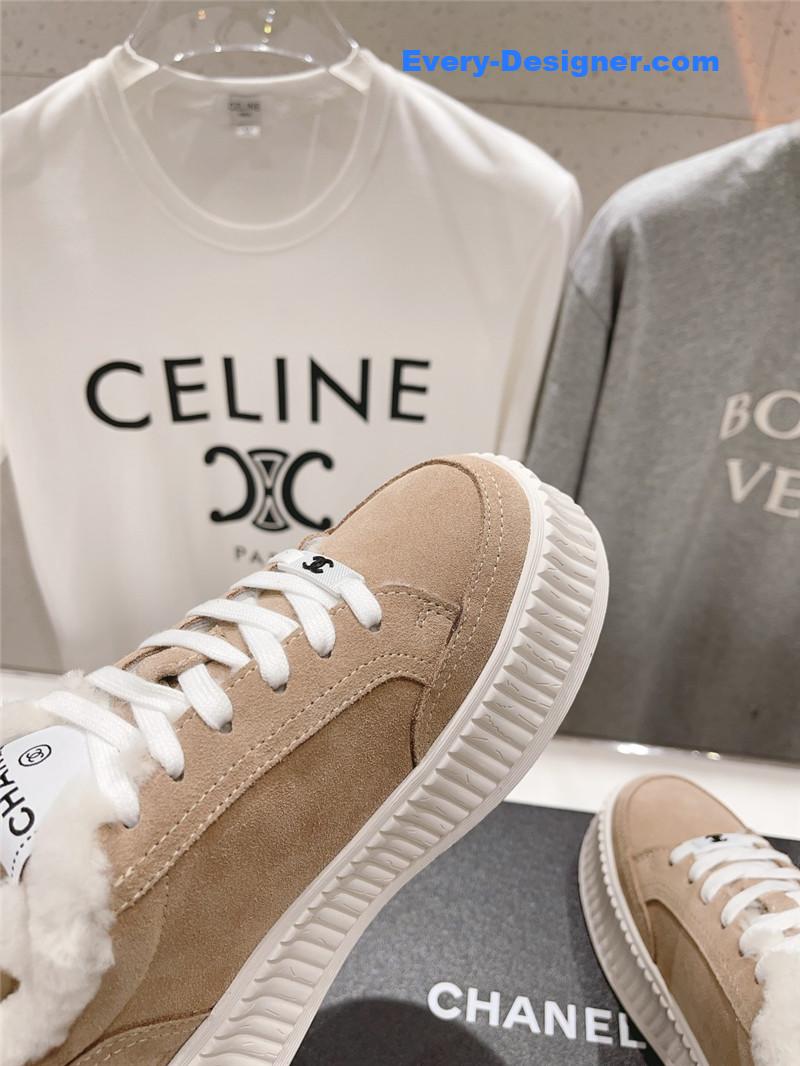 Ch**el suede leather lace-up platform sneakers