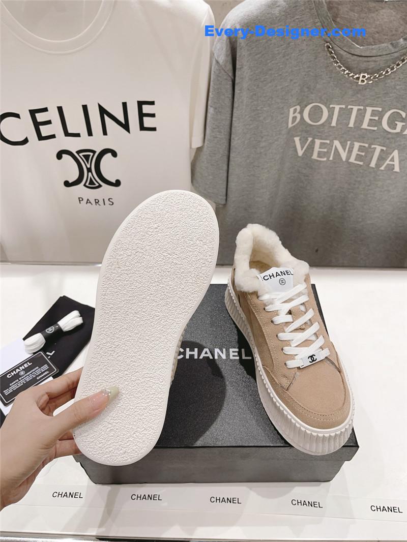 Ch**el suede leather lace-up platform sneakers